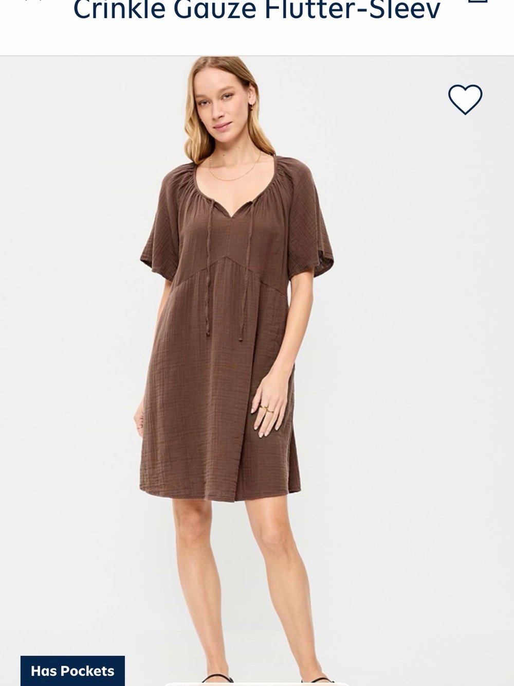 Old Navy Brown Crinkle Gauze Flutter-Sleeve Mini Dress
